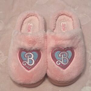 Barbie Pink Fuzzy Heart Slip-On Slippers